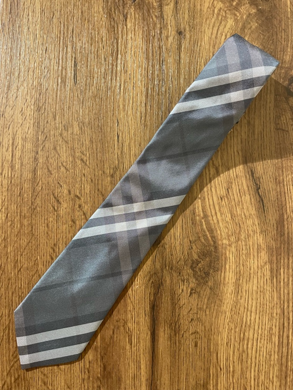 Burberry Gray Plaid Silk Tie